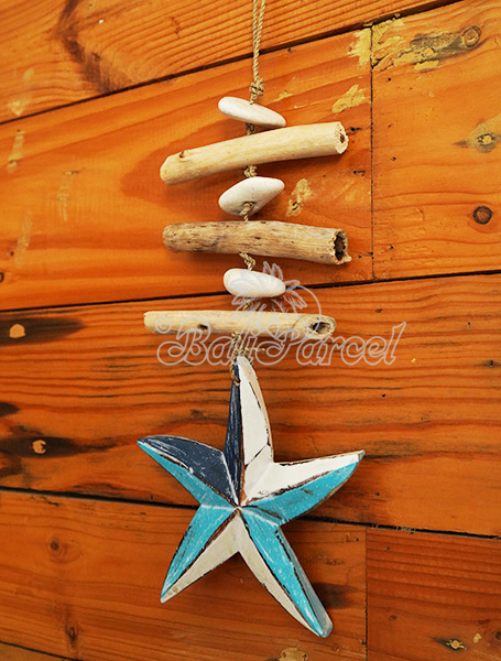 Wooden Wall Hanging Starfish, Handmade From Albesia Wood