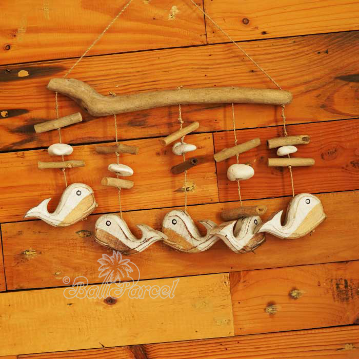 Wooden Wall Hanging 5 Dolphins, Handmade From Albesia Wood