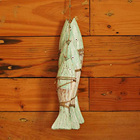 Wooden Wall Hanging 3 Fish On String, Handmade From Albesia Wood