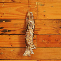 Wooden Wall Hanging 3 Fish On String, Handmade From Albesia Wood