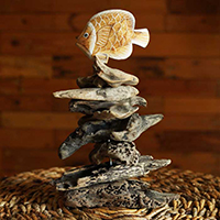 Wooden Fish With Stand, Handmade From Albesia Wood