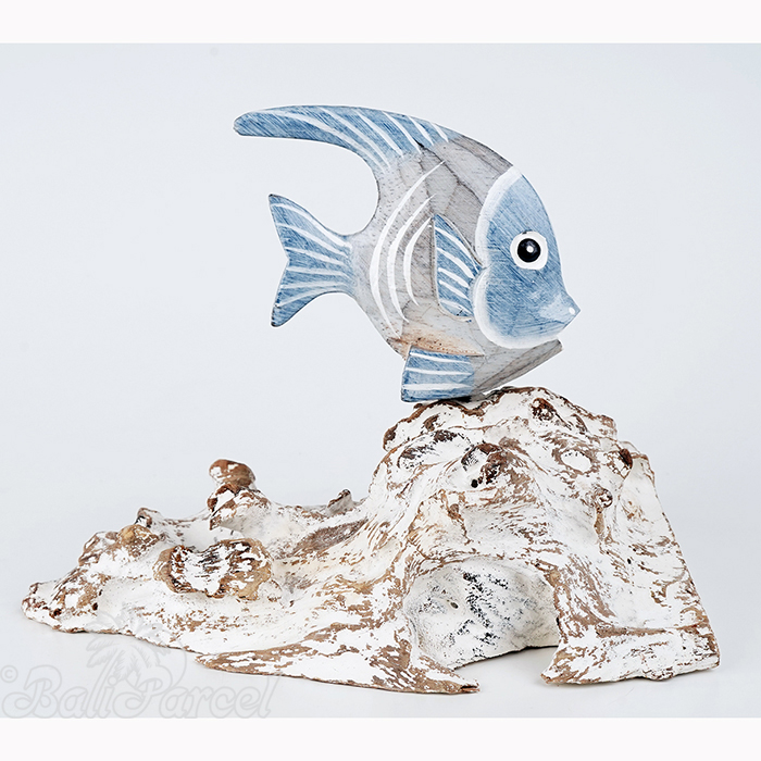 Wooden Angelfish With Stand, Handmade From Albedsia Wood