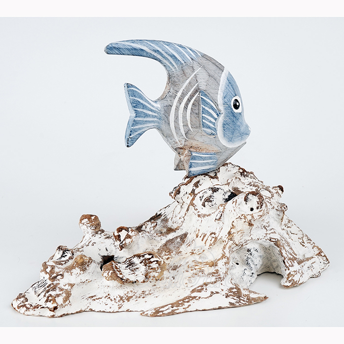 Wooden Angelfish With Stand, Handmade From Albedsia Wood