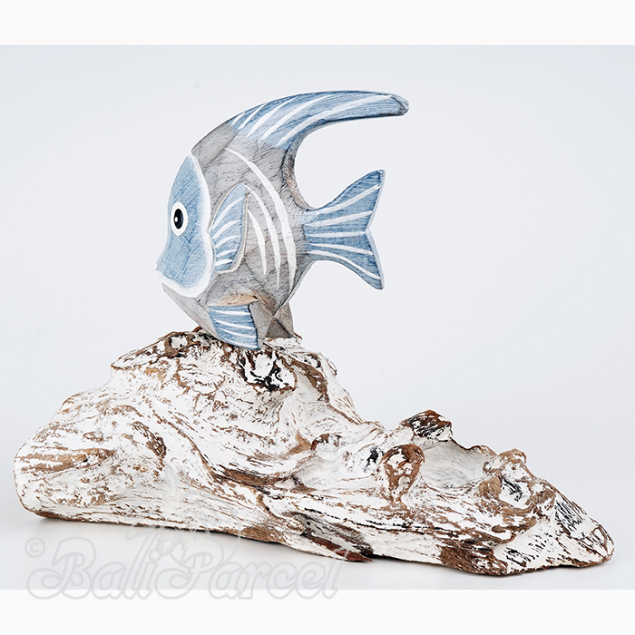 Wooden Angelfish With Stand, Handmade From Albedsia Wood