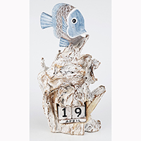 Wooden Goldfish With Calendar And Stand, Handmade From Albesia Wood