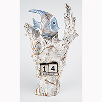 Wooden Angelfish With Calendar And Stand, Handmade From Albesia Wood