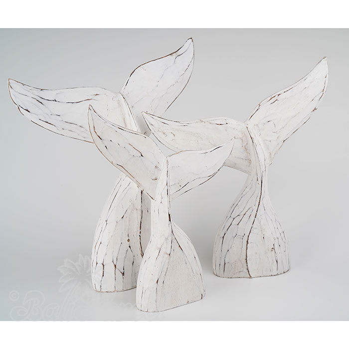 Wooden Whale Tail Set Of 3, Hand Made From Albesia Wood