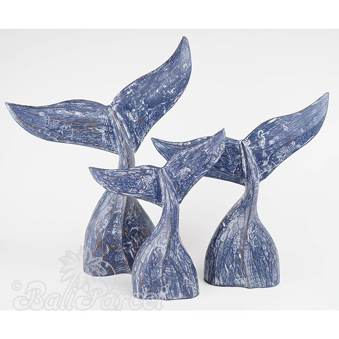 Wooden Whale Tail Set Of 3, Hand Made From Albesia Wood