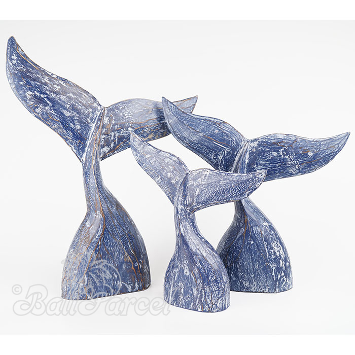 Wooden Whale Tail Set Of 3, Hand Made From Albesia Wood
