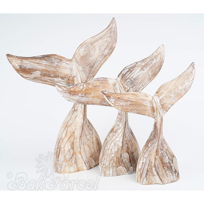 Wooden Whale Tail Set Of 3, Hand Made From Albesia Wood