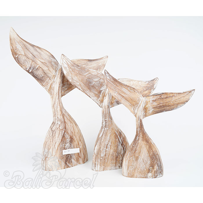 Wooden Whale Tail Set Of 3, Hand Made From Albesia Wood