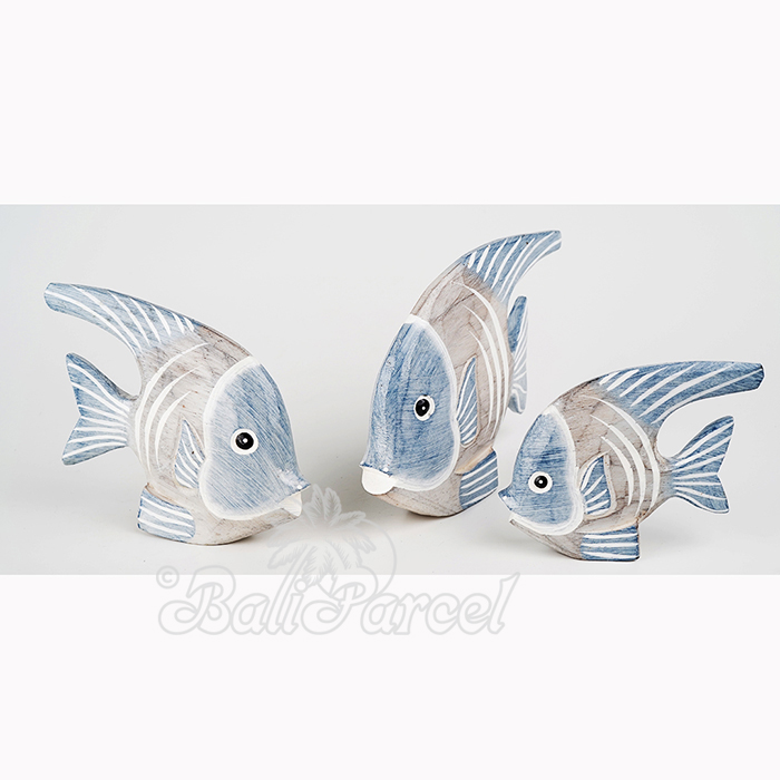 Wooden Angelfish Set Of 3, Handmade From Albesia Wood