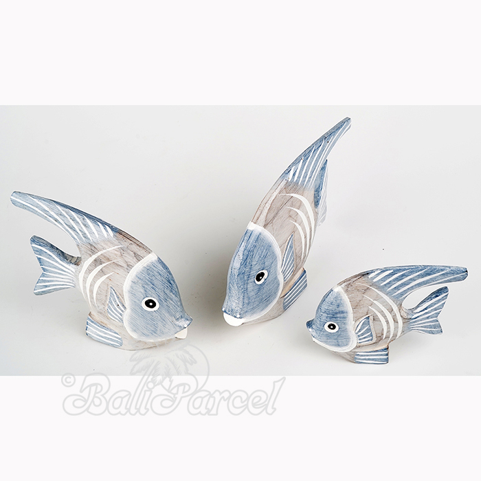 Wooden Angelfish Set Of 3, Handmade From Albesia Wood