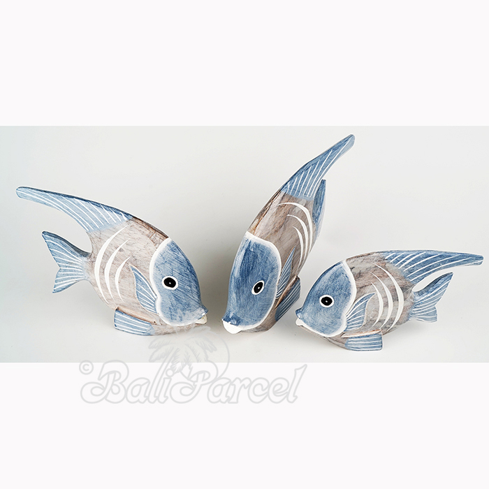Wooden Angelfish Set Of 3, Handmade From Albesia Wood