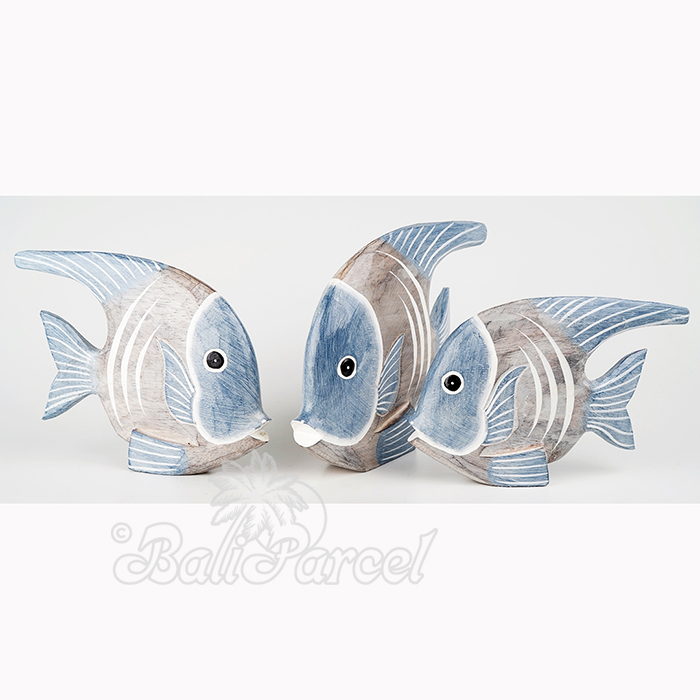 Wooden Angelfish Set Of 3, Handmade From Albesia Wood