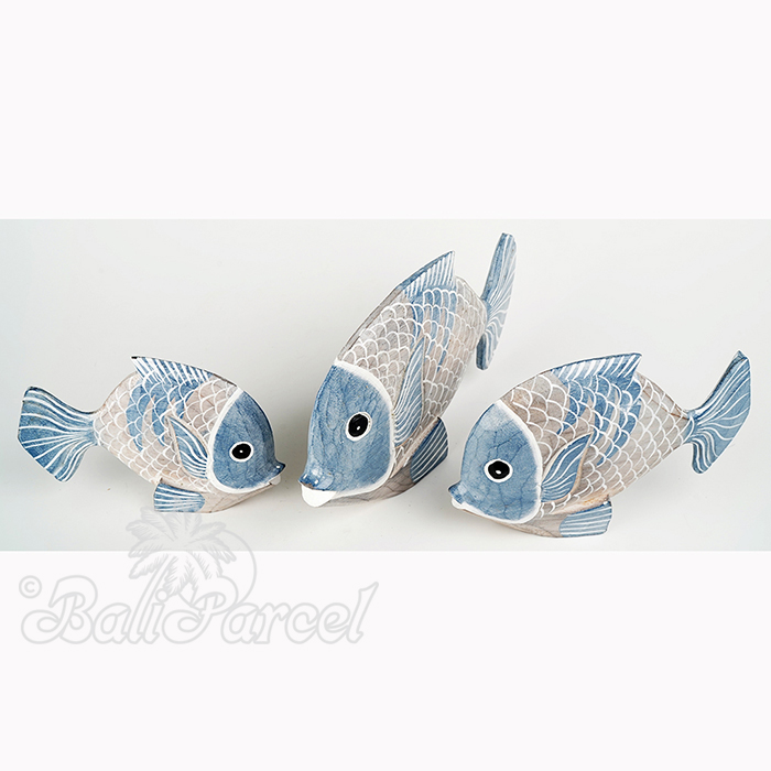 Wooden Goldfish Set Of 3, Handmade From Albesia Wood