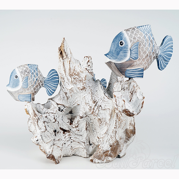 Wooden 3 Goldfish With Stand, Handmade From Albesia Wood
