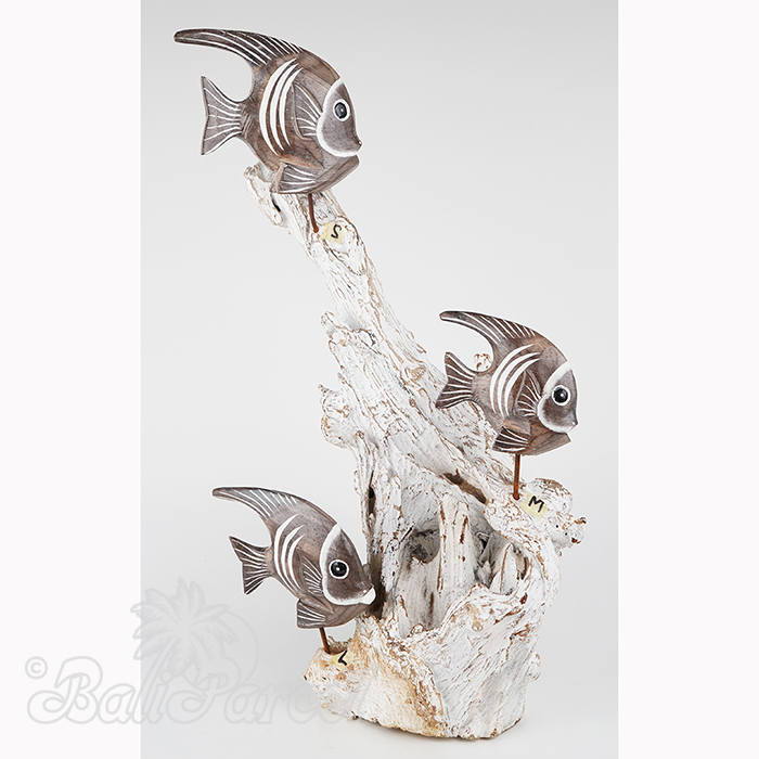 Wooden 3 Angelfish With Stand, Handmade From Albesia Wood