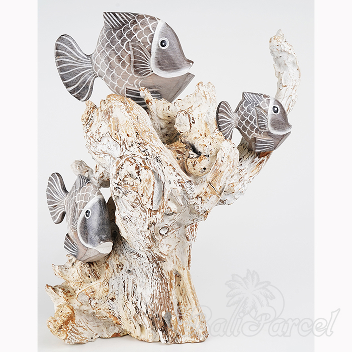 Wooden 3 Goldfish With Stand, Handmade From Albesia Wood
