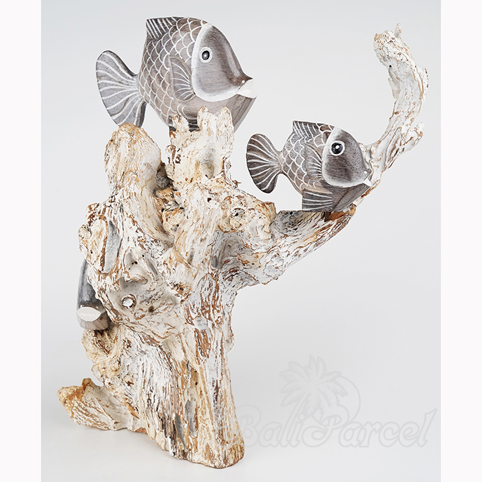 Wooden 3 Goldfish With Stand, Handmade From Albesia Wood