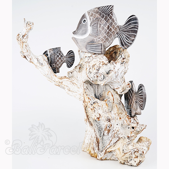 Wooden 3 Goldfish With Stand, Handmade From Albesia Wood