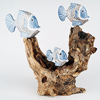 Wooden 3 Goldfish With Stand, Handmade From Albesia Wood