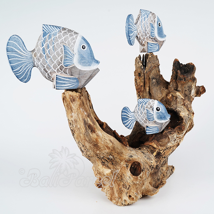 Wooden 3 Goldfish With Stand, Handmade From Albesia Wood