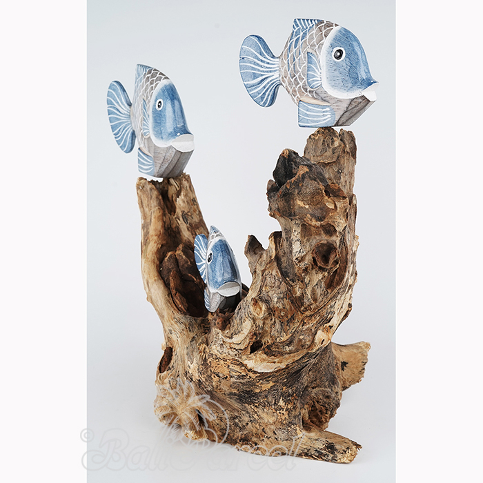Wooden 3 Goldfish With Stand, Handmade From Albesia Wood