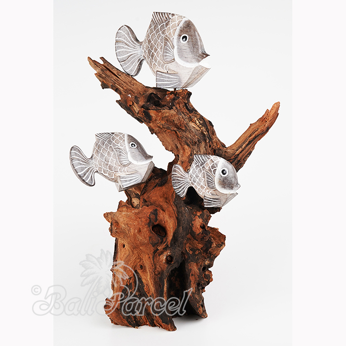 Wooden 3 Goldfish With Stand, Handmade From Albesia Wood