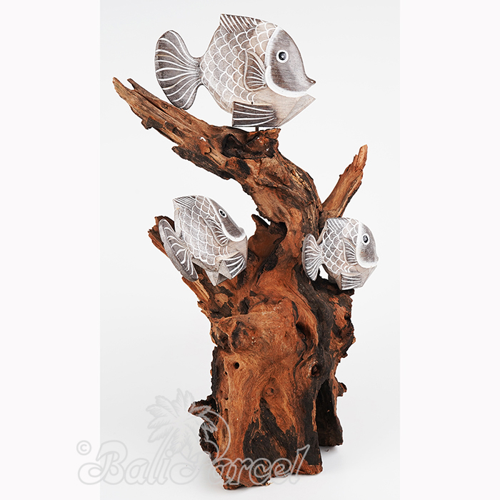 Wooden 3 Goldfish With Stand, Handmade From Albesia Wood