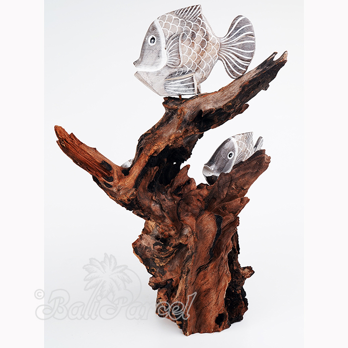 Wooden 3 Goldfish With Stand, Handmade From Albesia Wood