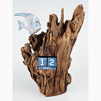 Wooden Angelfish With Calendar And Stand, Handmade From Albesia Wood