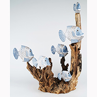 Wooden 6 Goldfish With Stand, Handmade From Albesia Wood