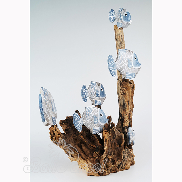 Wooden 6 Goldfish With Stand, Handmade From Albesia Wood