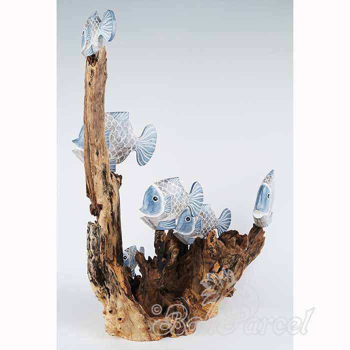 Wooden 6 Goldfish With Stand, Handmade From Albesia Wood
