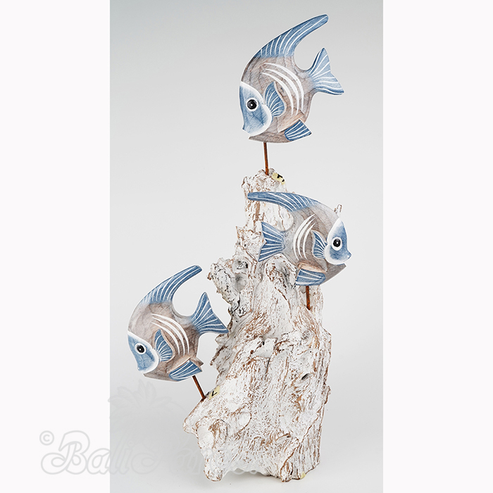 Wooden Angelfish With Stand, Handmade From Albesia Wood