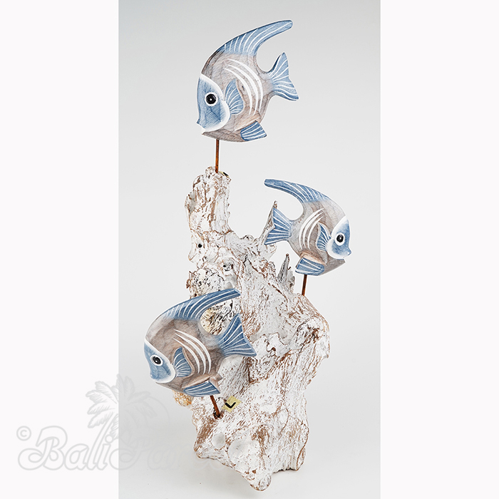 Wooden Angelfish With Stand, Handmade From Albesia Wood