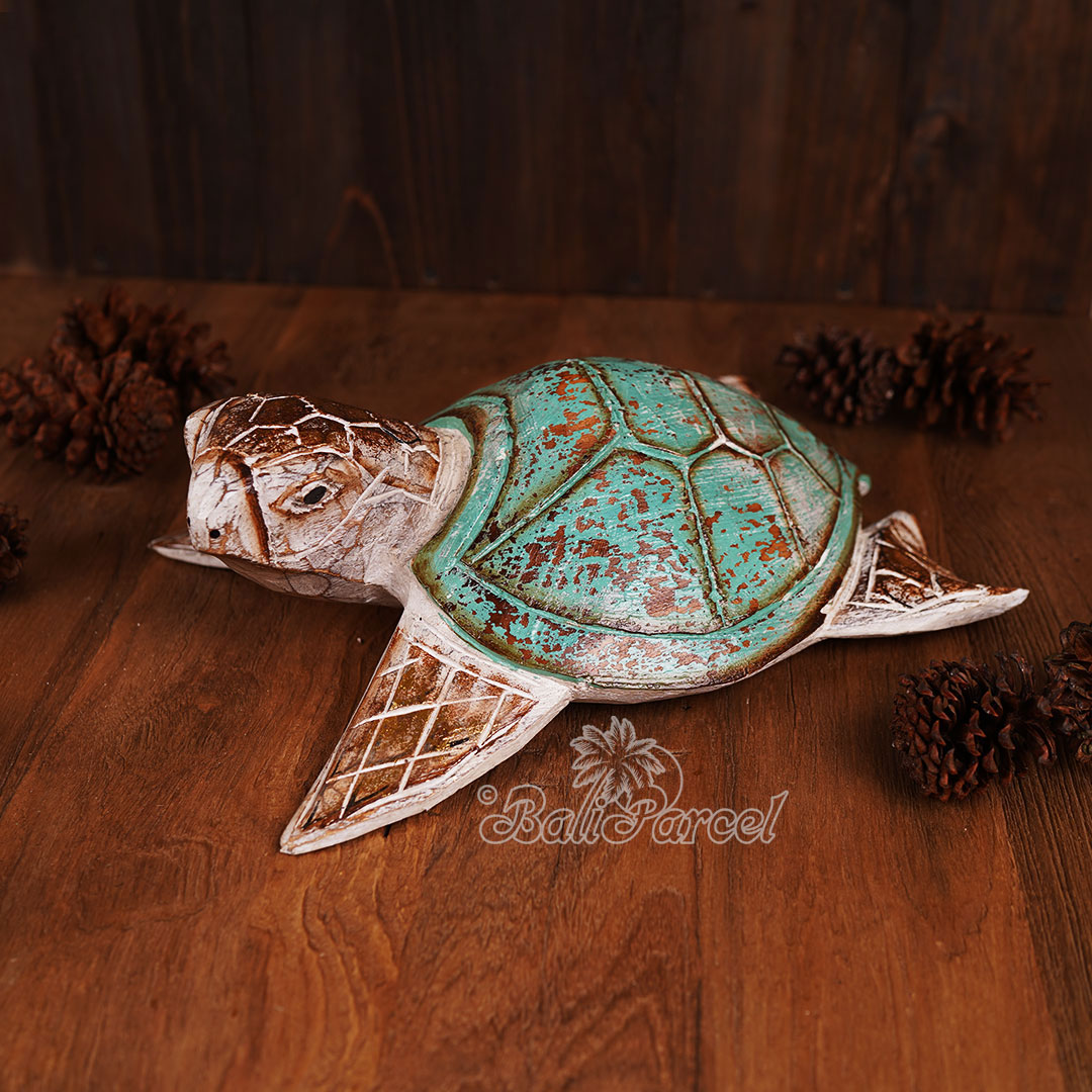 Wooden Turtle With Painted, Handmade From Albesia Wood