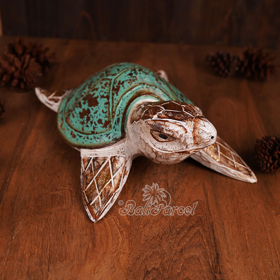 Wooden Turtle With Painted, Handmade From Albesia Wood