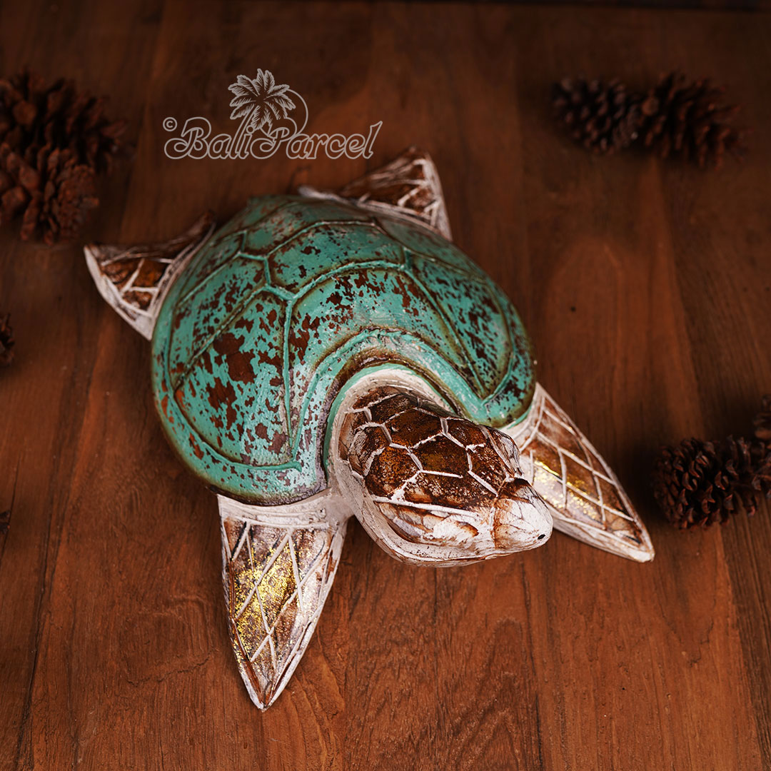 Wooden Turtle With Painted, Handmade From Albesia Wood