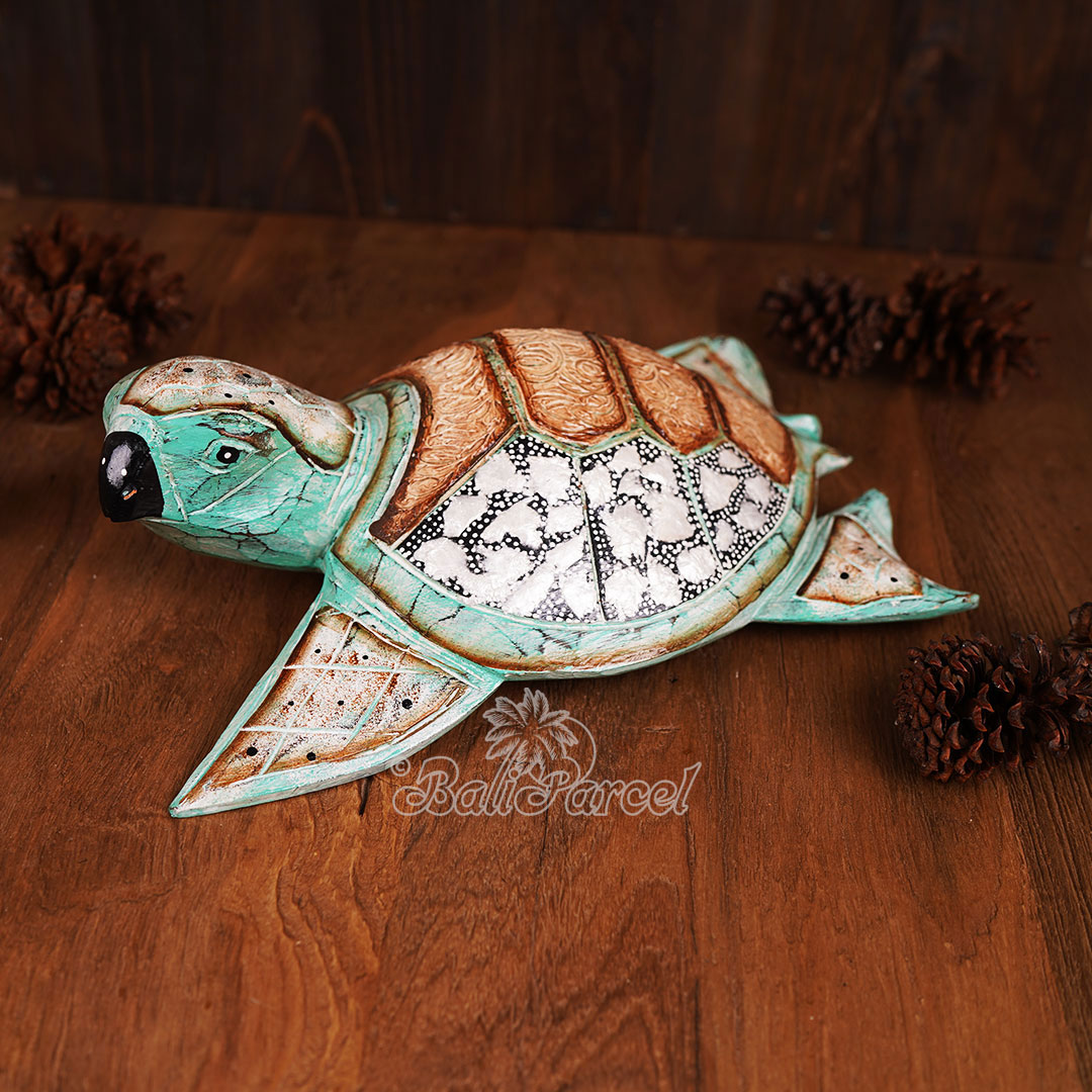 Wooden Turtle With Painted, Handmade From Albesia Wood