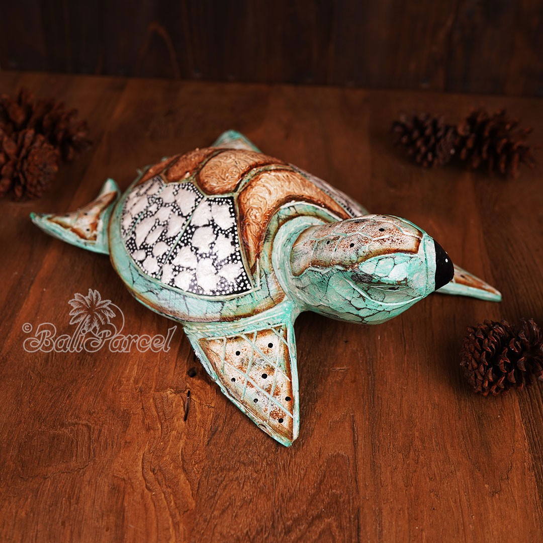 Wooden Turtle With Painted, Handmade From Albesia Wood