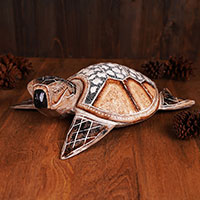 Wooden Turtle With Painted, Handmade From Albesia Wood