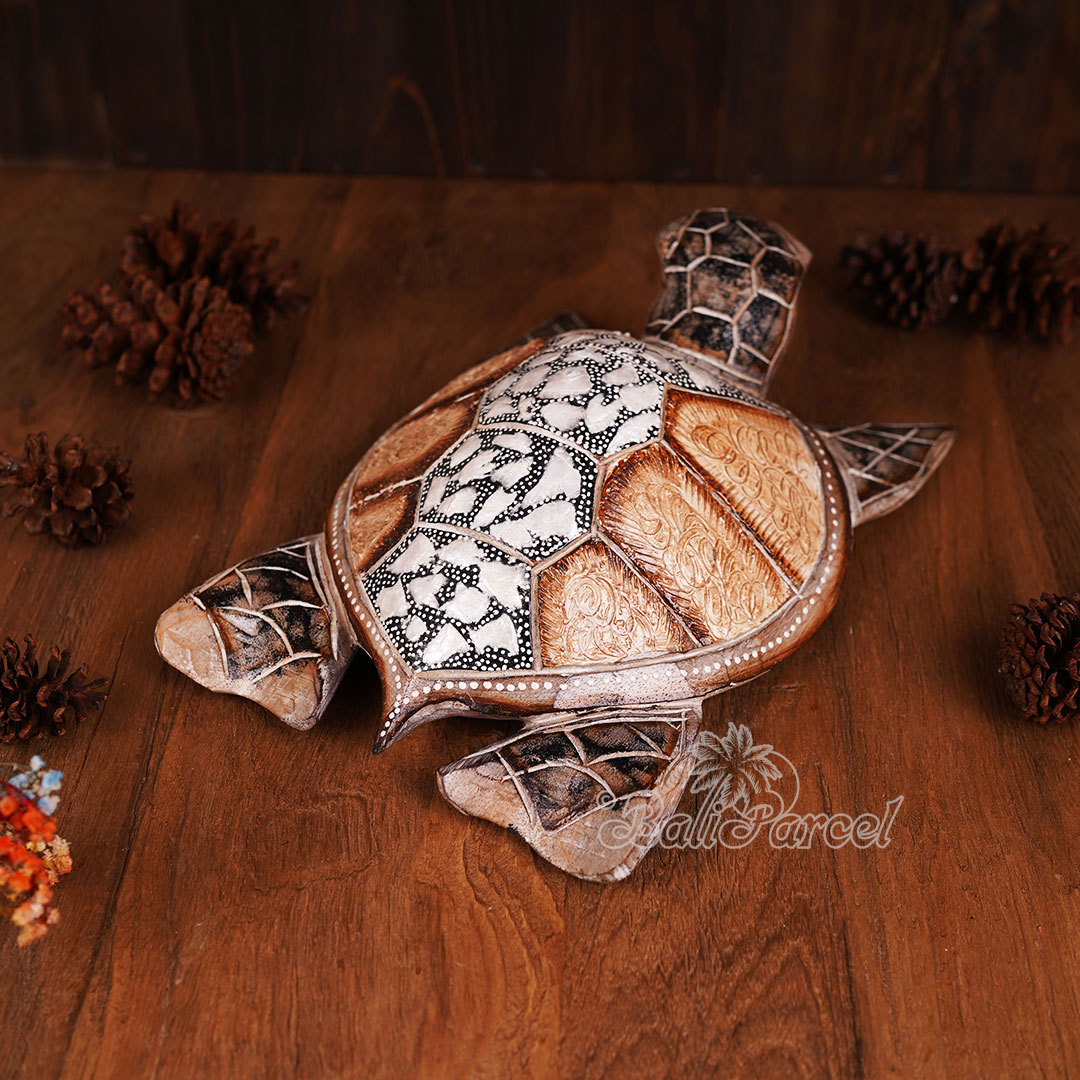 Wooden Turtle With Painted, Handmade From Albesia Wood