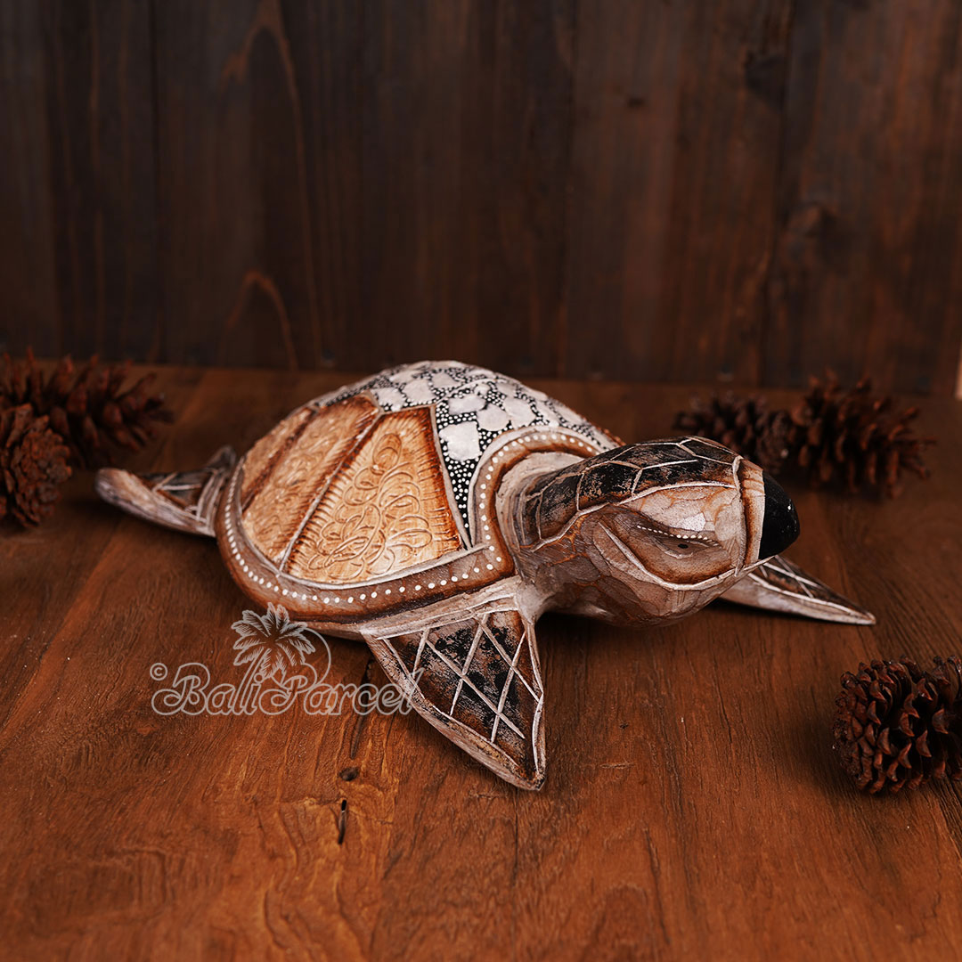 Wooden Turtle With Painted, Handmade From Albesia Wood