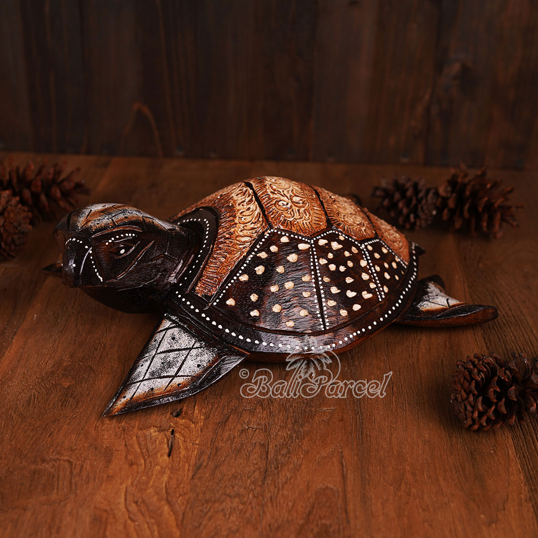 Wooden Turtle With Painted, Handmade From Albesia Wood