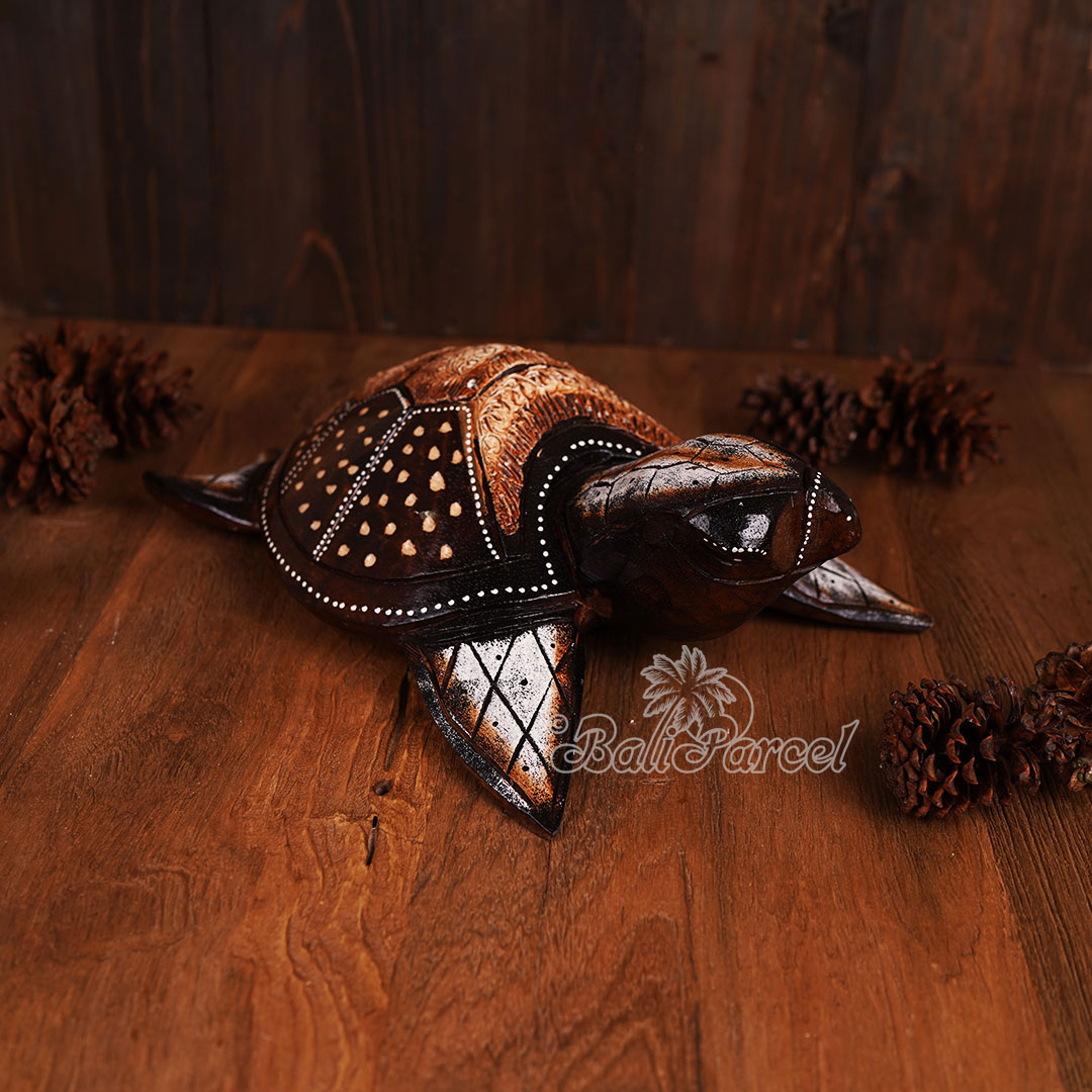 Wooden Turtle With Painted, Handmade From Albesia Wood