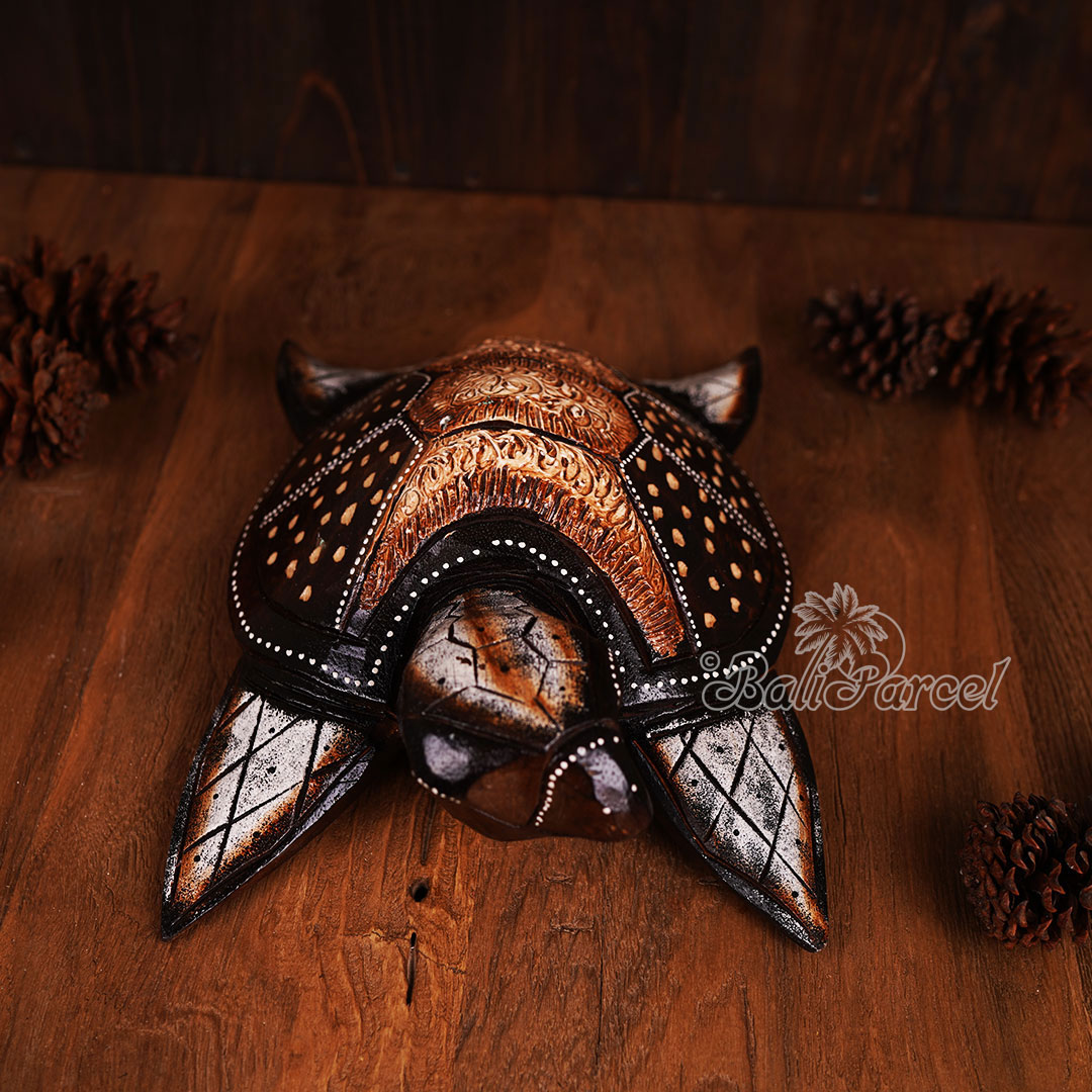 Wooden Turtle With Painted, Handmade From Albesia Wood