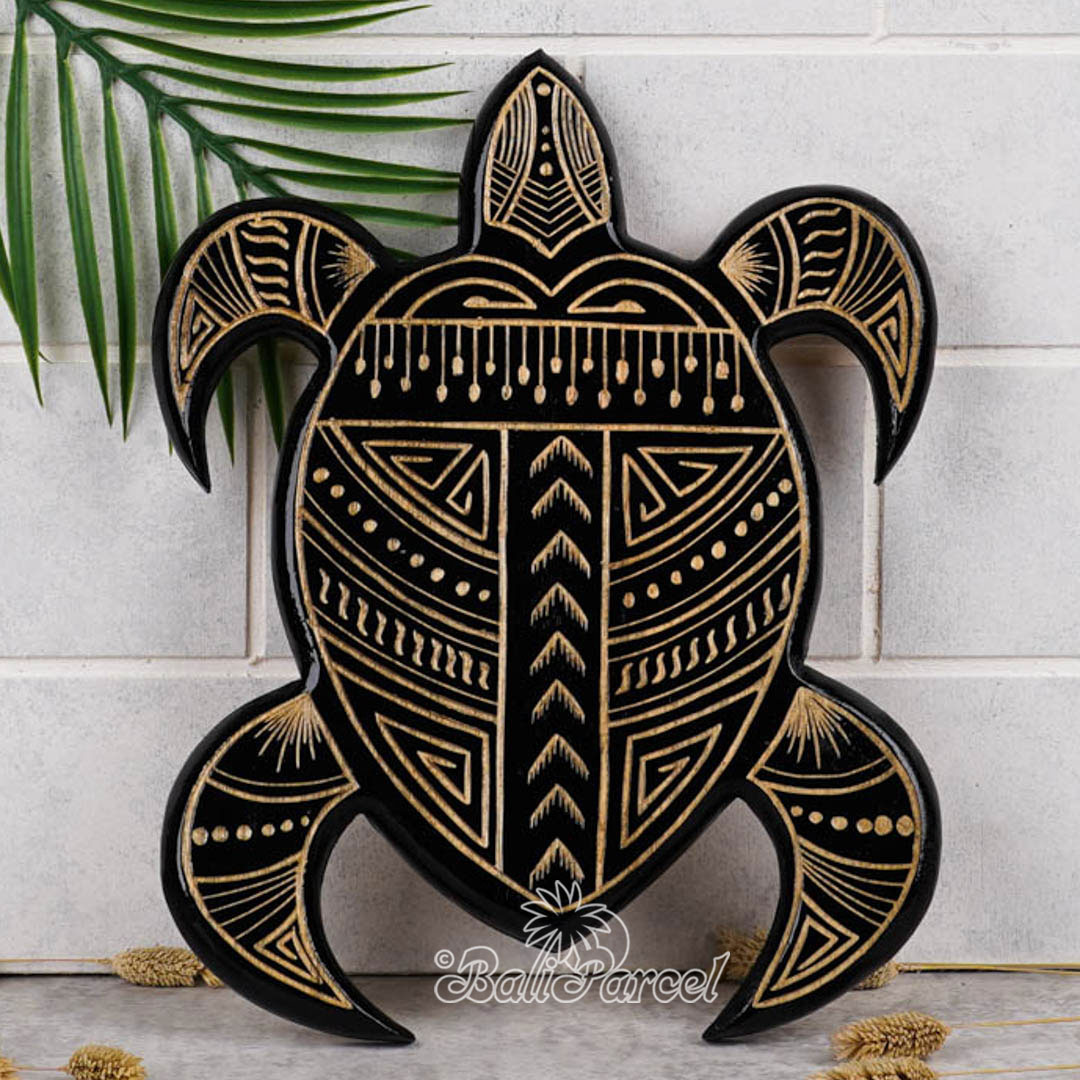 Wooden Wallhanging Turtle With Carving, Handmade From Pinus Wood