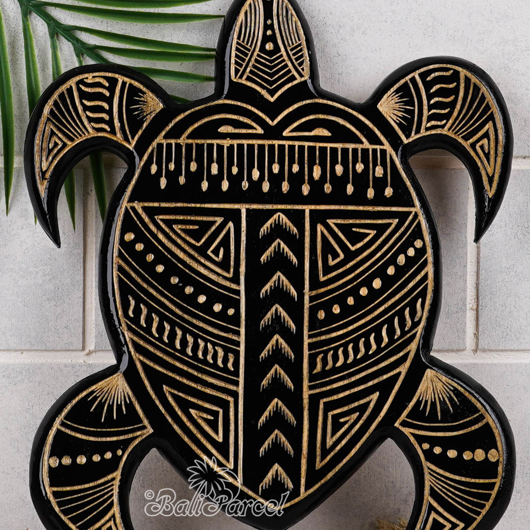 Wooden Wallhanging Turtle With Carving, Handmade From Pinus Wood